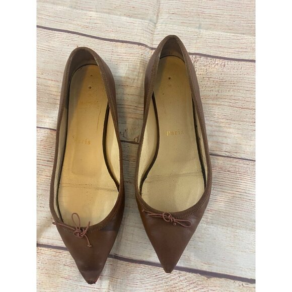 Christian Louboutin Women's Brown Leather Pointed Toe Ballet Flats - 35 (US 5) - Picture 6 of 10